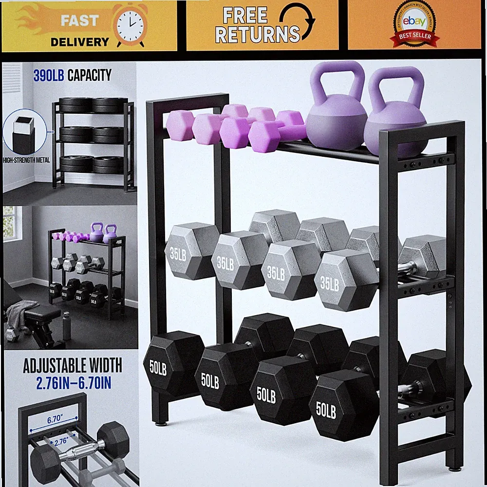 3-Tier Dumbbell Rack for Home Gym - Heavy-Duty Weight Storage Organizer