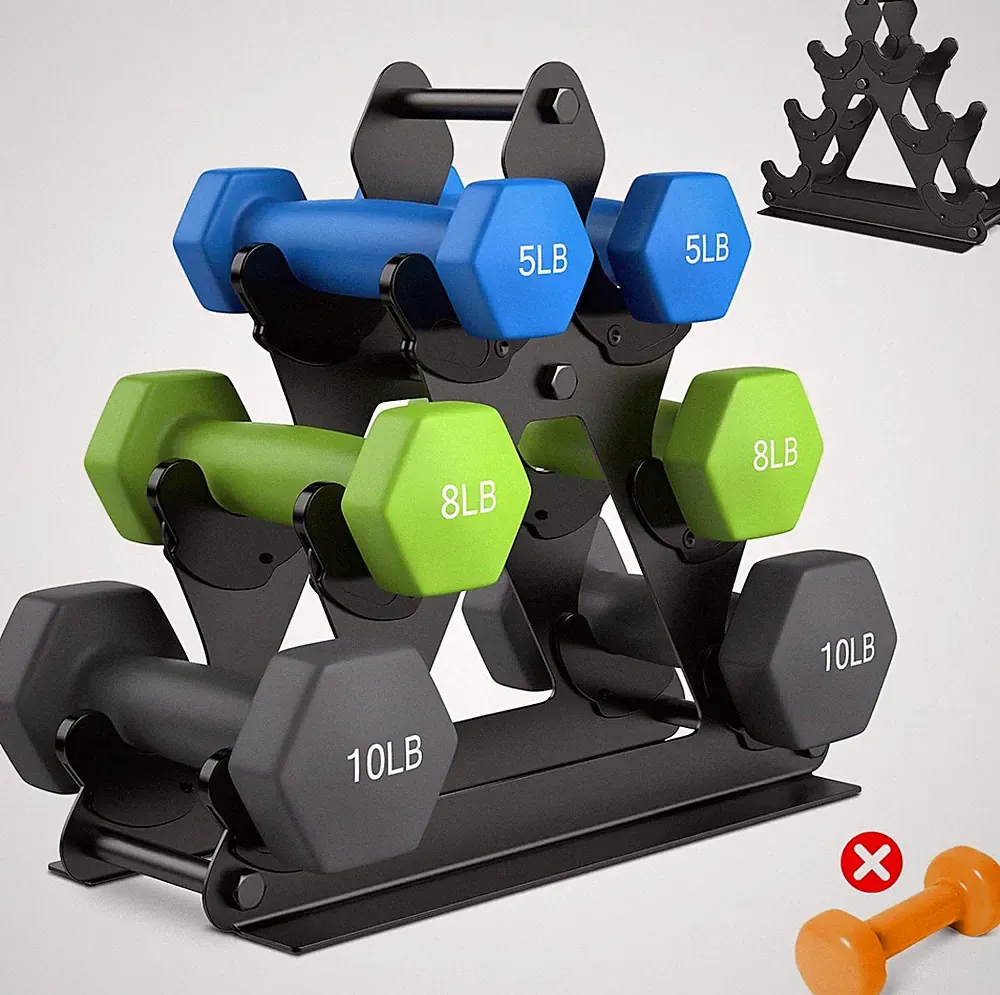 3 Tier Dumbbell Rack Stand Compact Metal Weight Holder 1–15 lbs Home Gym