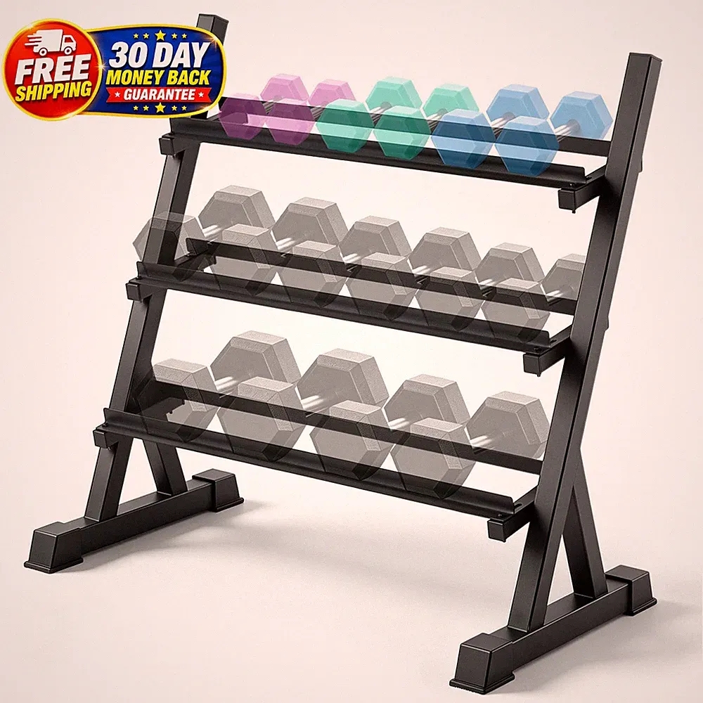 3 Tier Dumbbell Rack, Weight Rack for Home Gym, Stand Only Black