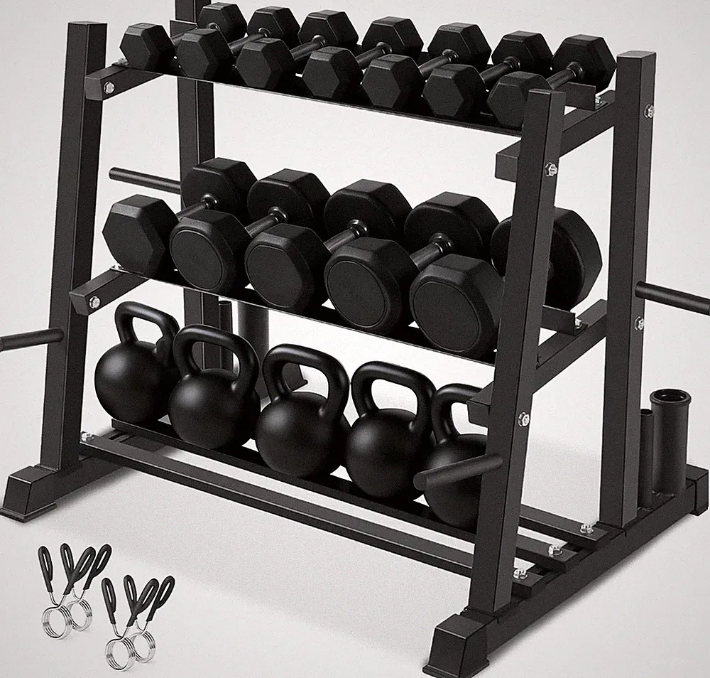 3 Tier Dumbbell Rack Weight Storage Stand Home Gym Kettlebell Plate Holder
