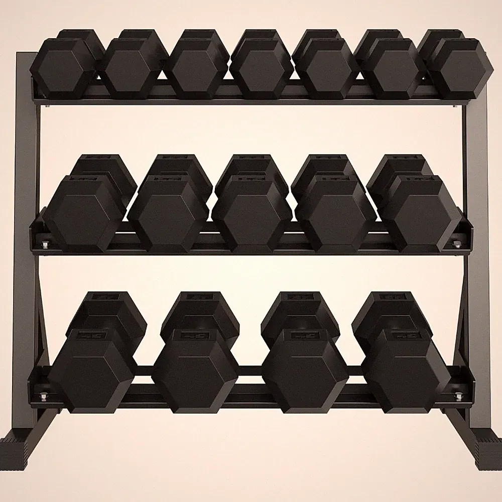 3-Tier Heavy Duty Dumbbell Rack, Carbon Steel, 1000LBS Capacity, Angled Shelves