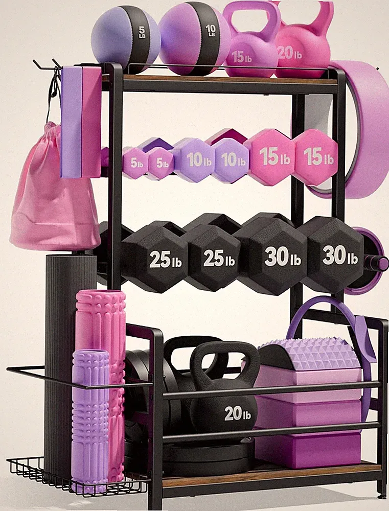 3-Tier Weight Rack for Dumbbells & Kettlebells - Home Gym Organizer