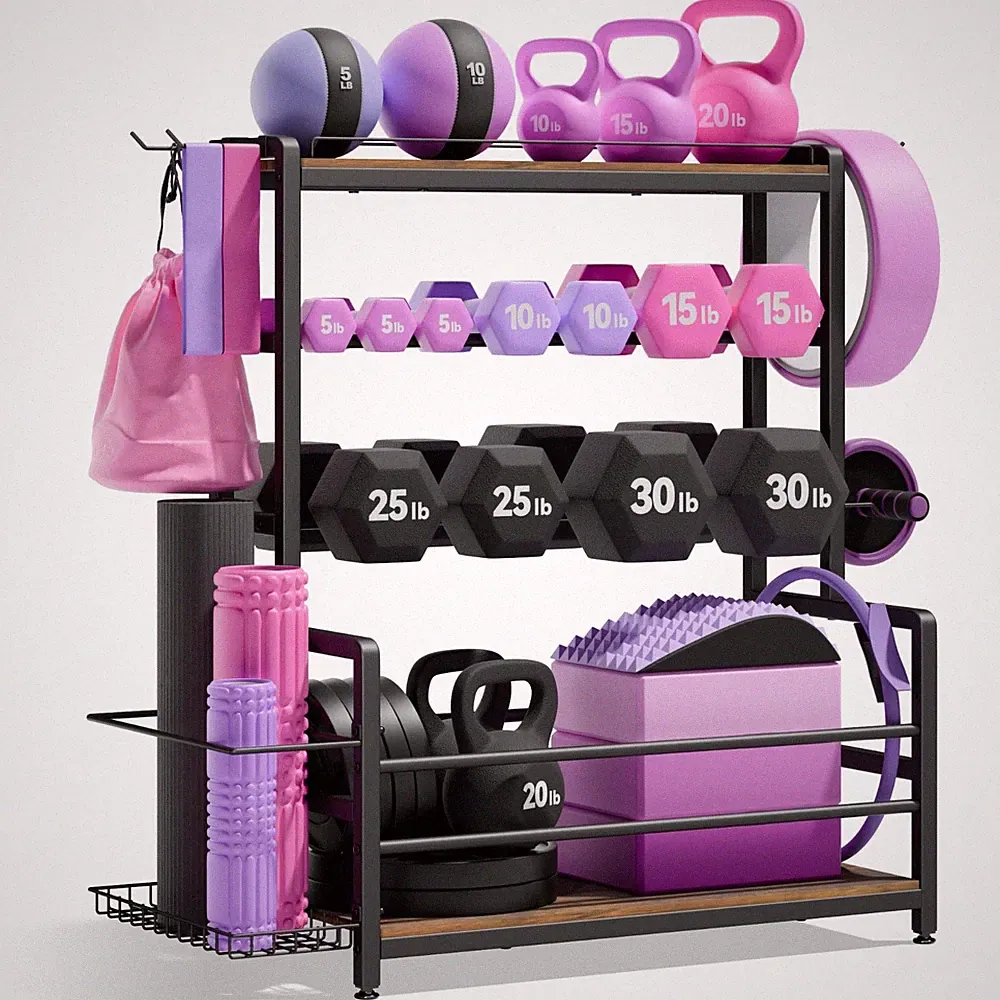 3-Tier Weight Rack for Home Gym - Dumbbell & Kettlebell Storage Stand, Steel Org