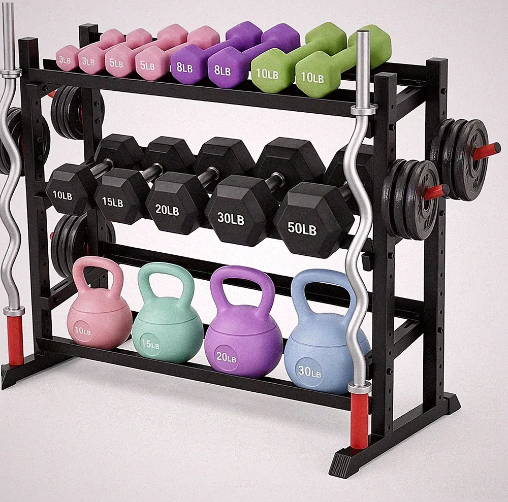 3-Tiers Dumbbell Rack, 1300LB Capacity Adjustable Weight Rack for Home Gym, H-Fr