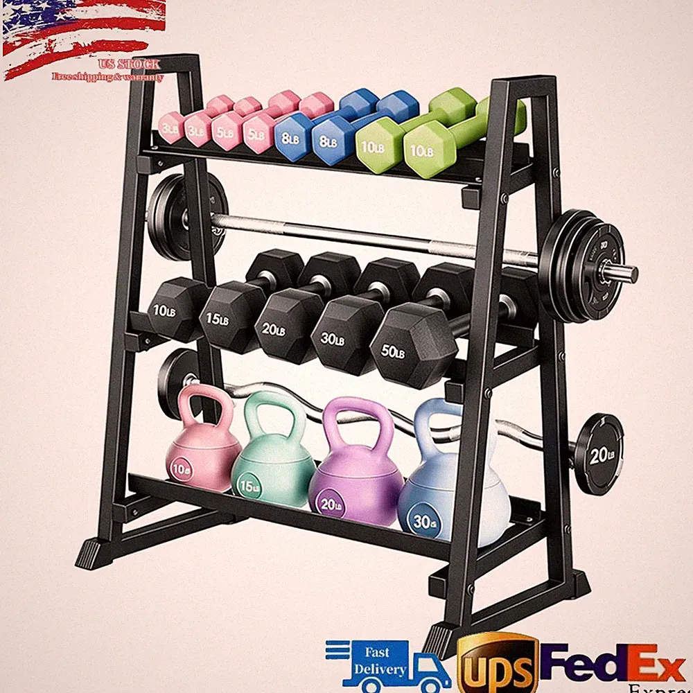 3-Tiers Dumbbell Rack, 1300LBS Capacity Adjustable Weight Rack Fits for Home Gym