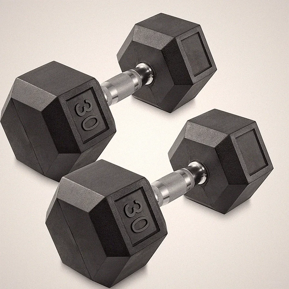30 lb Pair Rubber Coated Hex Dumbbell Set, 60 Pounds Total