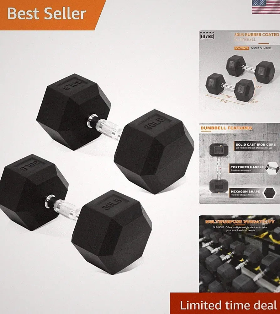 30 lbs Hex Dumbbells - Rubber Coated Hand Weights for Home Gym Fitness
