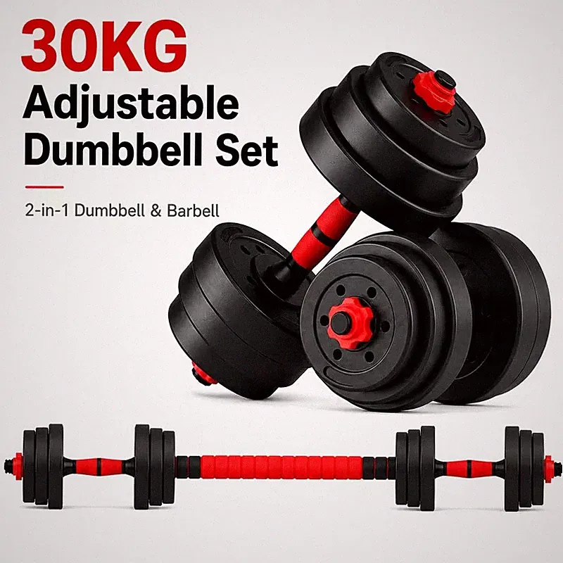 30KG Adjustable Dumbbells & Barbell Set with Connecting Rod Home Gym Weight Lift