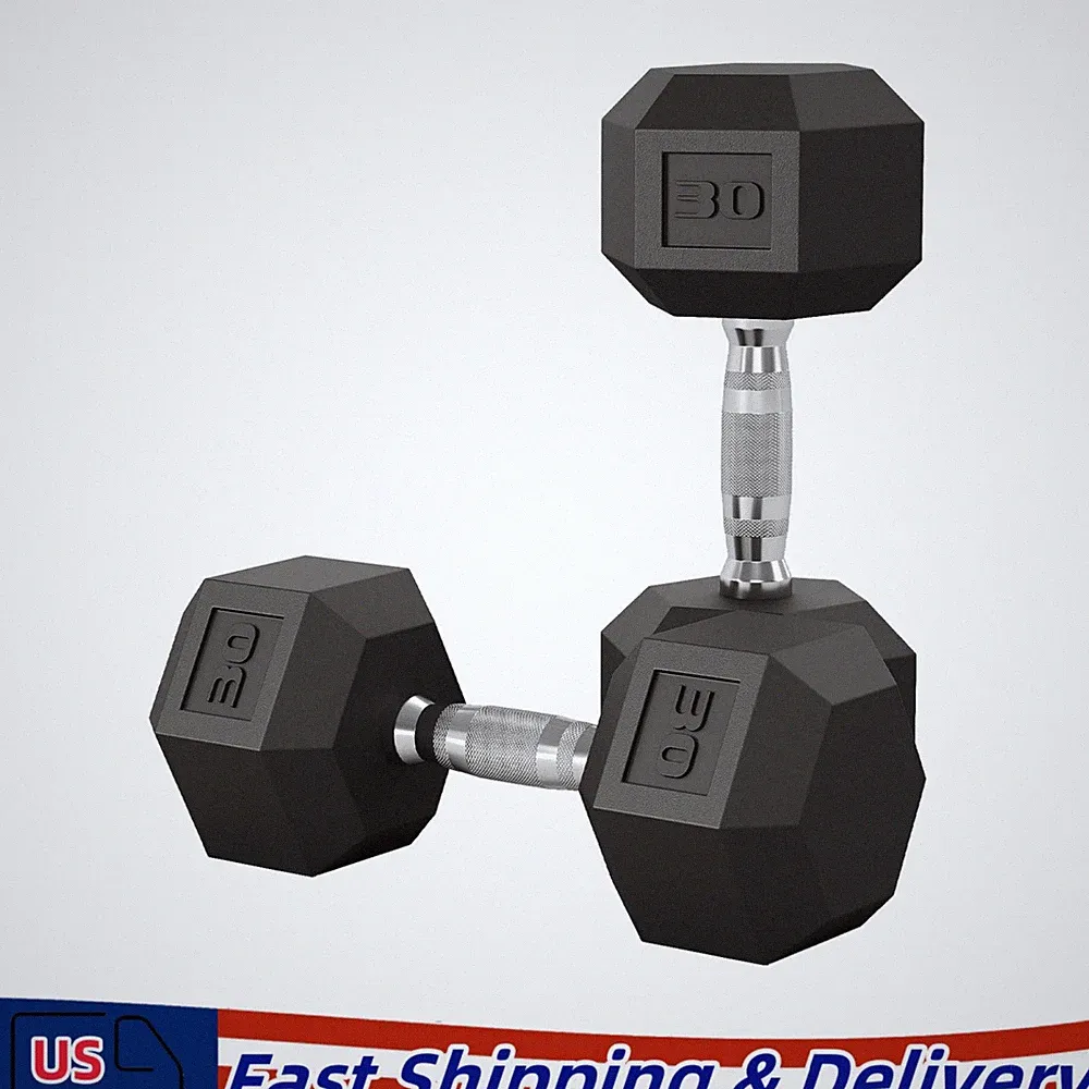 30LB Hex Dumbbell Set of 2 with Cast Iron Core & Rubber Coating for Home Gym Use