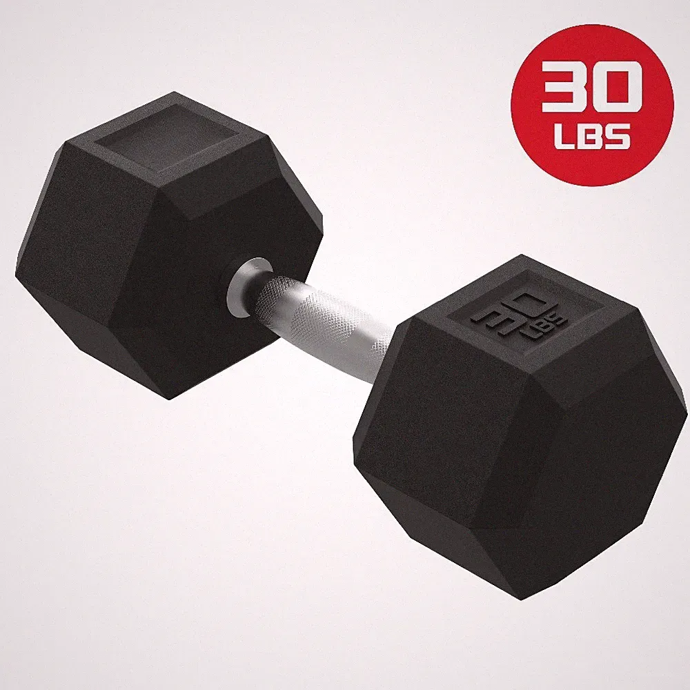 30lbs Rubber Hex Dumbbell – Solid Steel Handle, Durable Rubber Coating, Single
