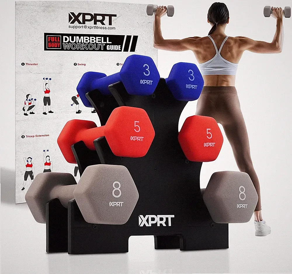 32 lb. Neoprene Dumbbell Set with Rack