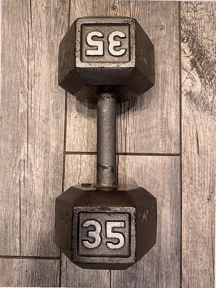 35 lb Hex Cast Iron Gray Dumbbells for Weight Lifting & Fitness