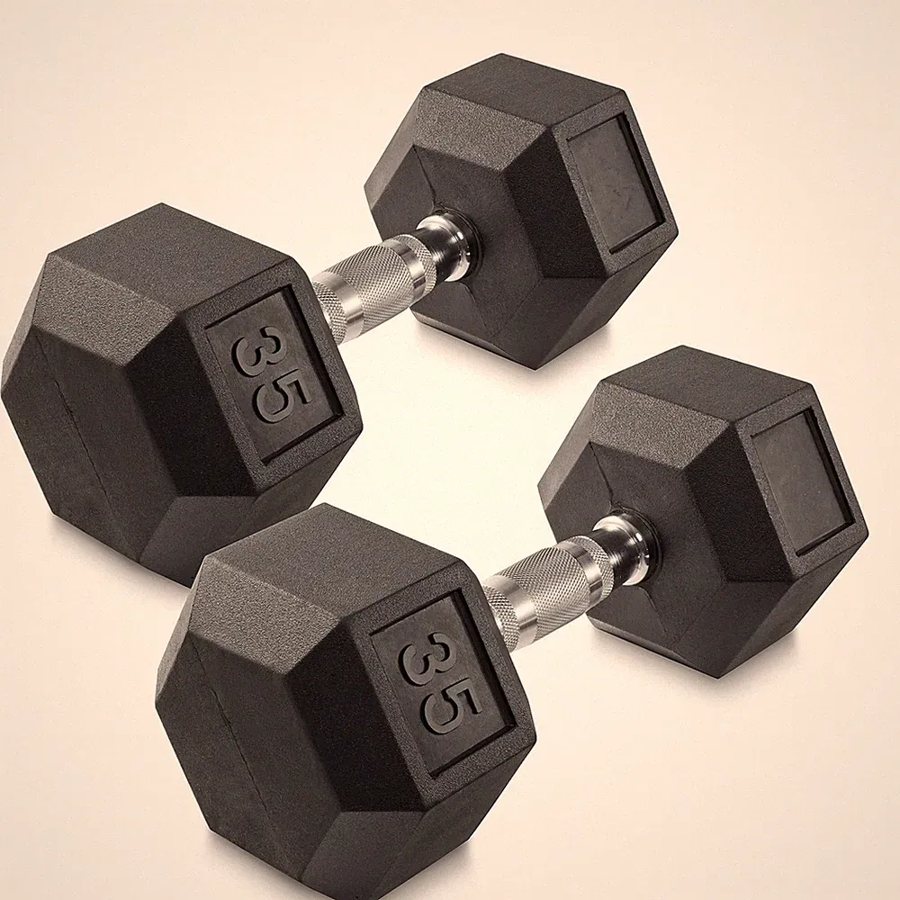 35 lb Pair Rubber Coated Hex Dumbbell Set, 70 Pounds Total