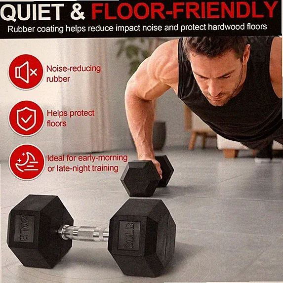 35 LB Rubber Hex Dumbbells, Set of 2, Non-Slip Grip for Home Gym Strength Traini