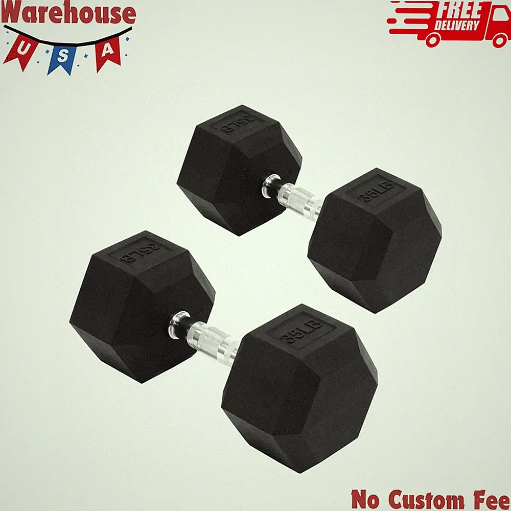35 lb Rubber Hex Dumbbells Set of 2 Non Slip Grip Strength Training Home Gym