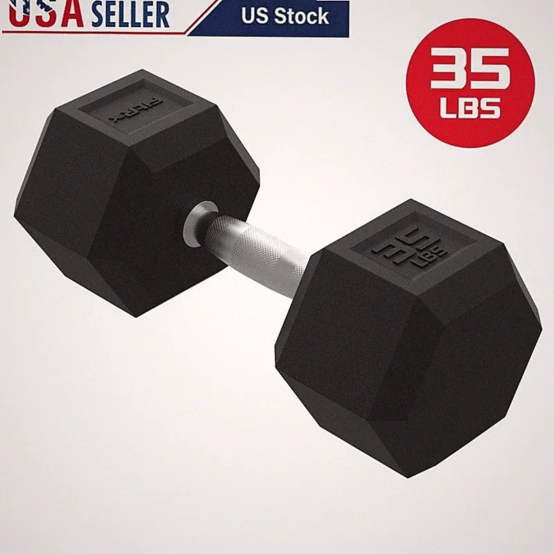 35 lbs Rubber Coated Hex Dumbbell Durable Anti Roll Solid Steel Handle New