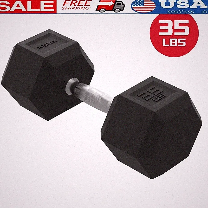 35 lbs Rubber Hex Dumbbell Strength Training Home Gym Anti-Roll Design New