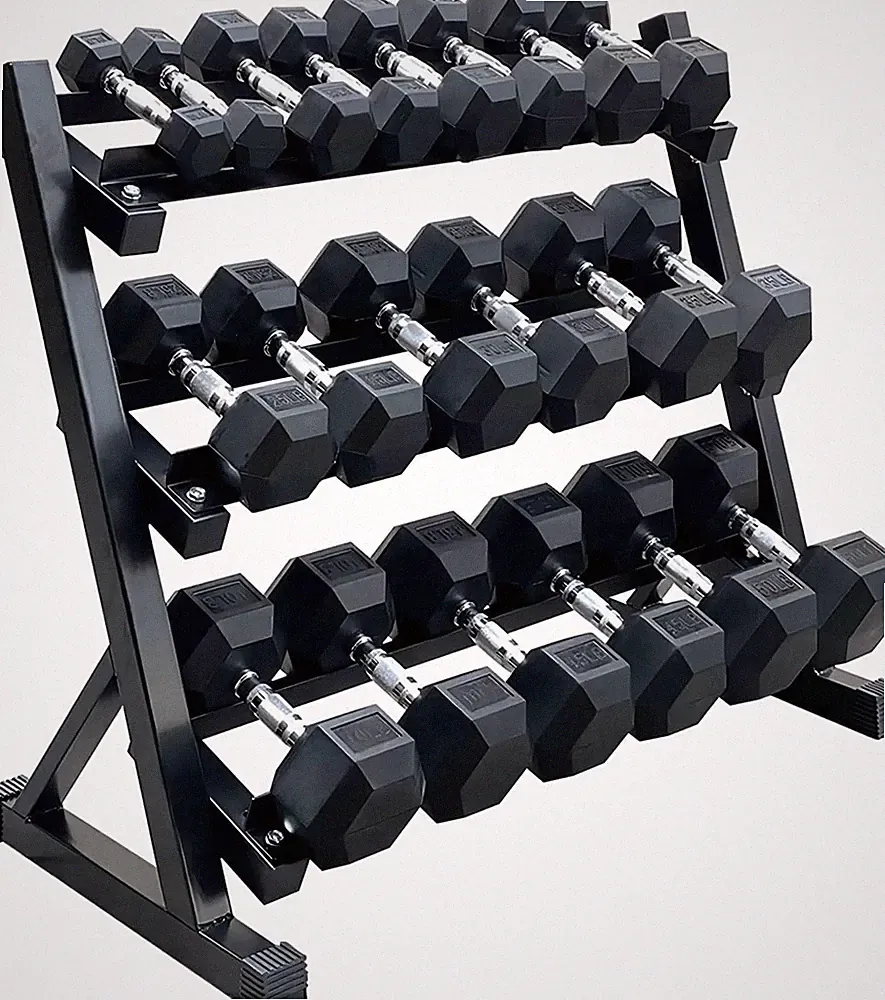 350 Lb Hex Dumbbell Set Storage Rack - 10 -50 Lb Rubber Coated Adjustable Weight