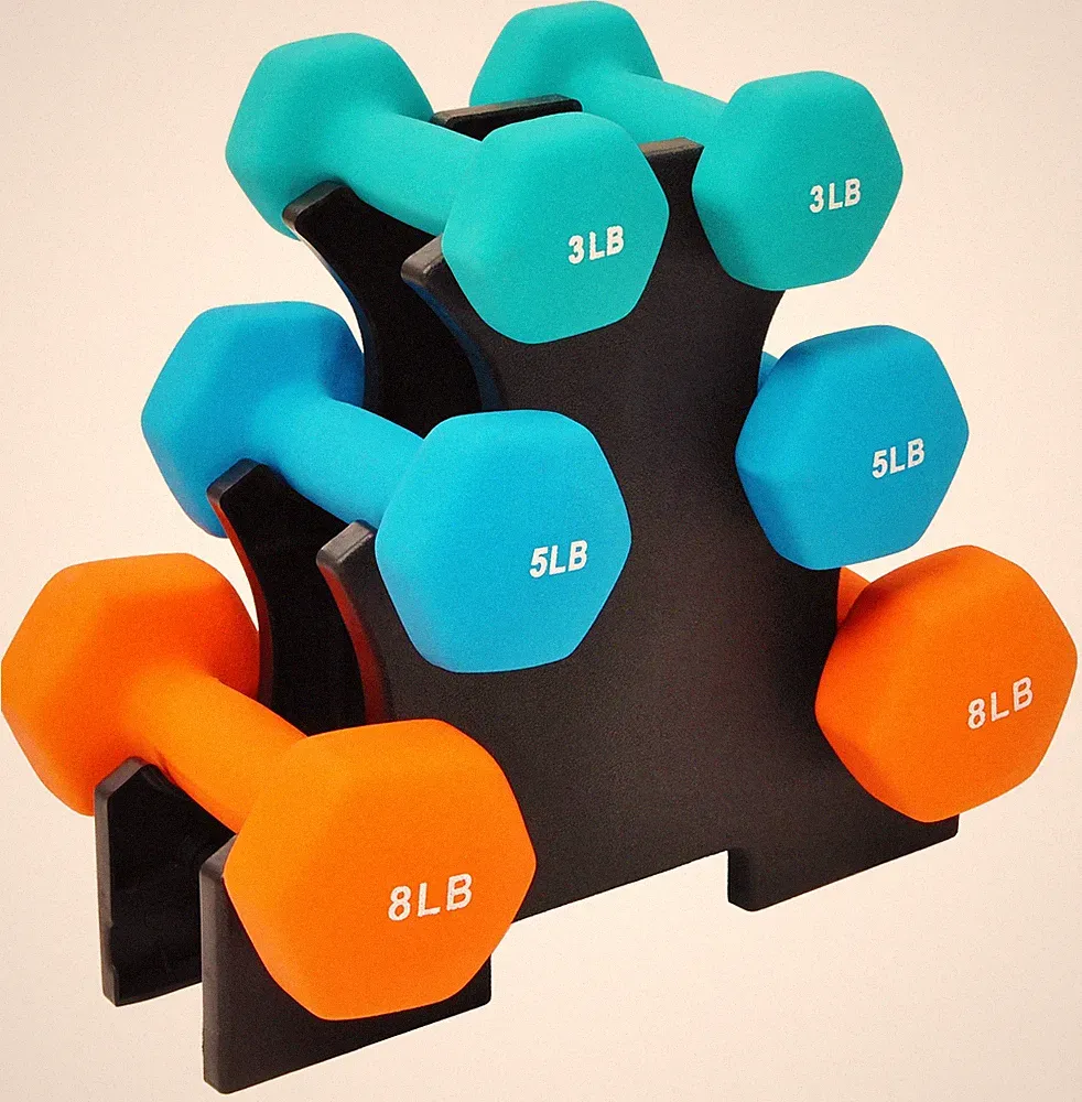 3lb 5lb 8lb Colorful Neoprene Dumbbell Set W/ Stand Hand Weights Home Gym