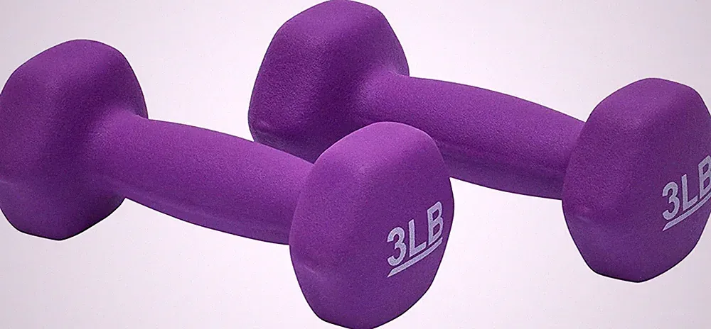 💪3LB Neoprene Dumbbell Hand Weights Set (Pair) Purple Hex Fitness Muscle Toning