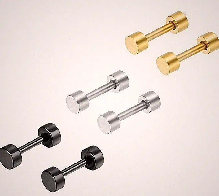3Pairs Stainless Steel Barbell Dumbbell Screw Earring Studs for Men Women 3-14MM