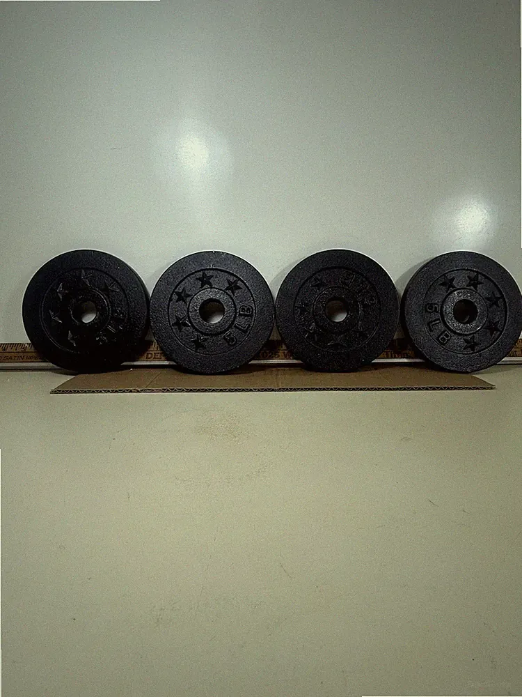 (4) 5 Pound Standard 1 Inch Hole Barbell Dumbbell Weight Plates Used (read)