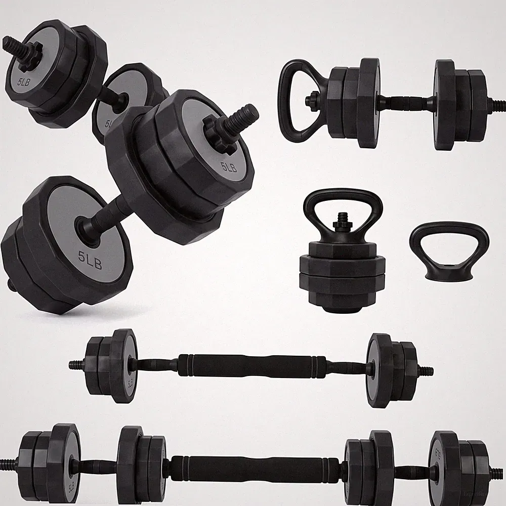 4-in-1 Adjustable Dumbbell Set As Kettlebell Dumbbell Push Up Stand Weight Plate