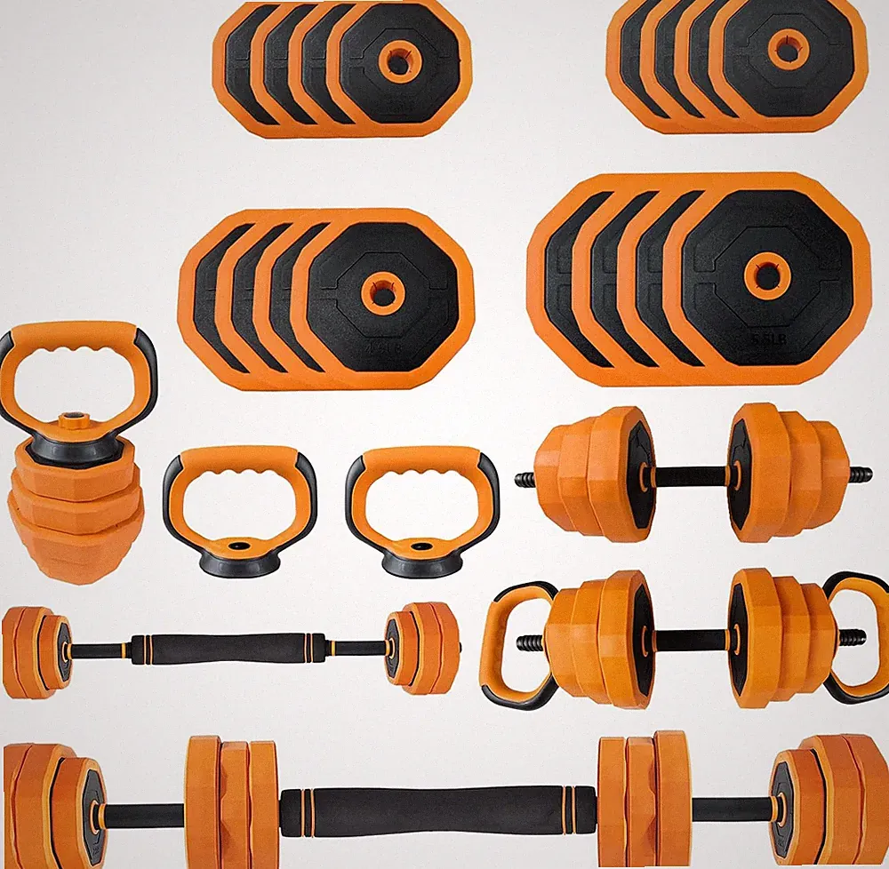 4-In-1 Adjustable Dumbbell Set, Weight Set Used as Dumbbell, Barbell, Kettlebell