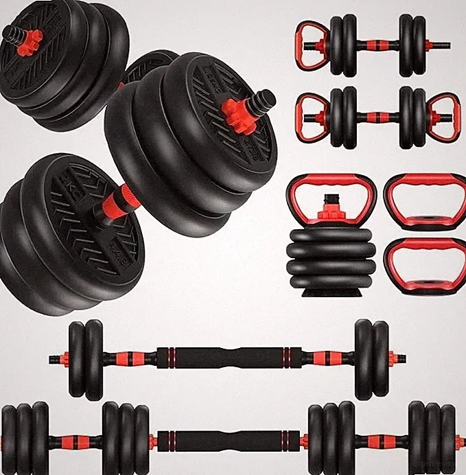 4-in-1 Adjustable Dumbbells 20-80lbs Barbell Kettlebell Push-Up Home Gym Set