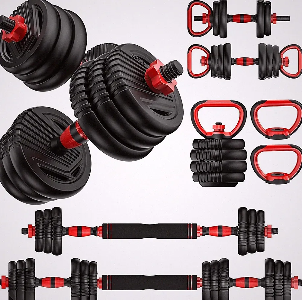 4-in-1 Adjustable Dumbbells Set 10–90LB Barbell Kettlebell Push Up Home Gym