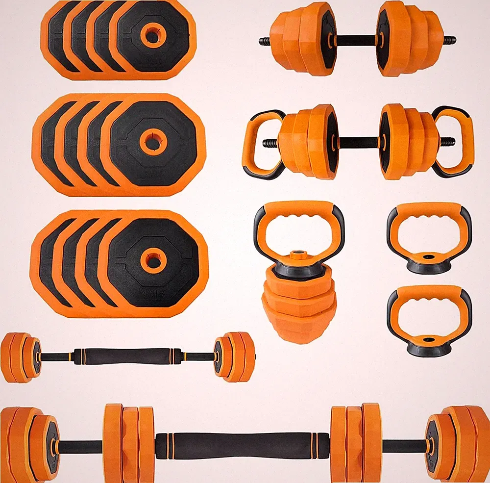 4-in-1 Adjustable Weight Set 44LBS Converts To Barbell Kettlebell Push Up Stand