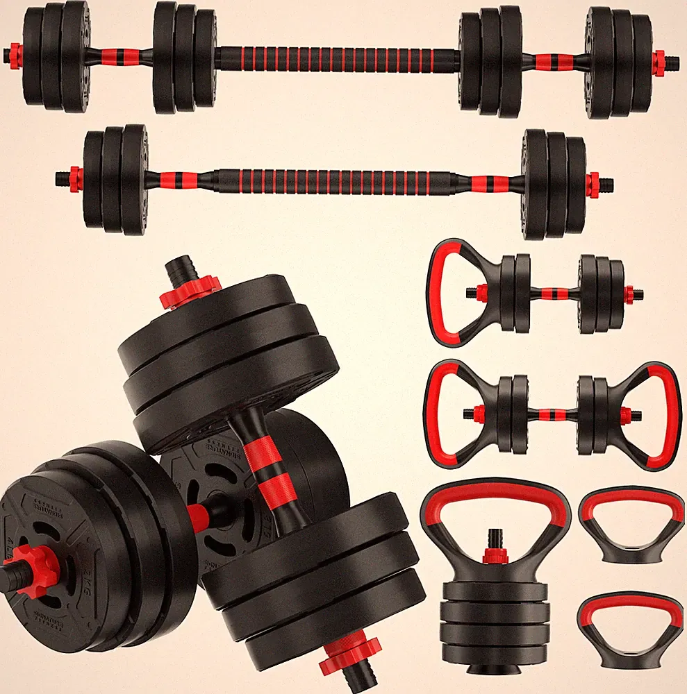 4-In-1 Changeable Dumbbell Barbell Kettlebell Set with Adjustable Weights 60Lb