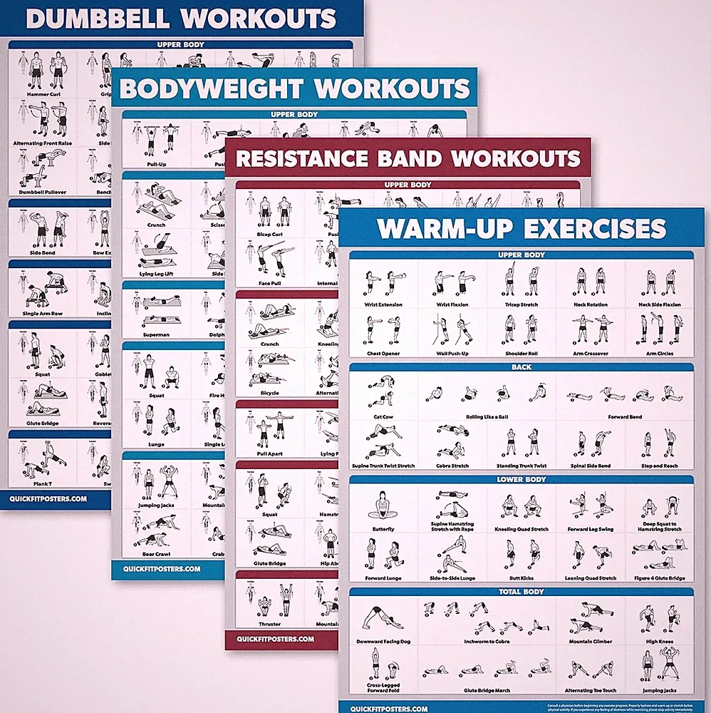 4 Pack - Dumbbell Workouts + Bodyweight Exercises + Resistance Bands Workouts