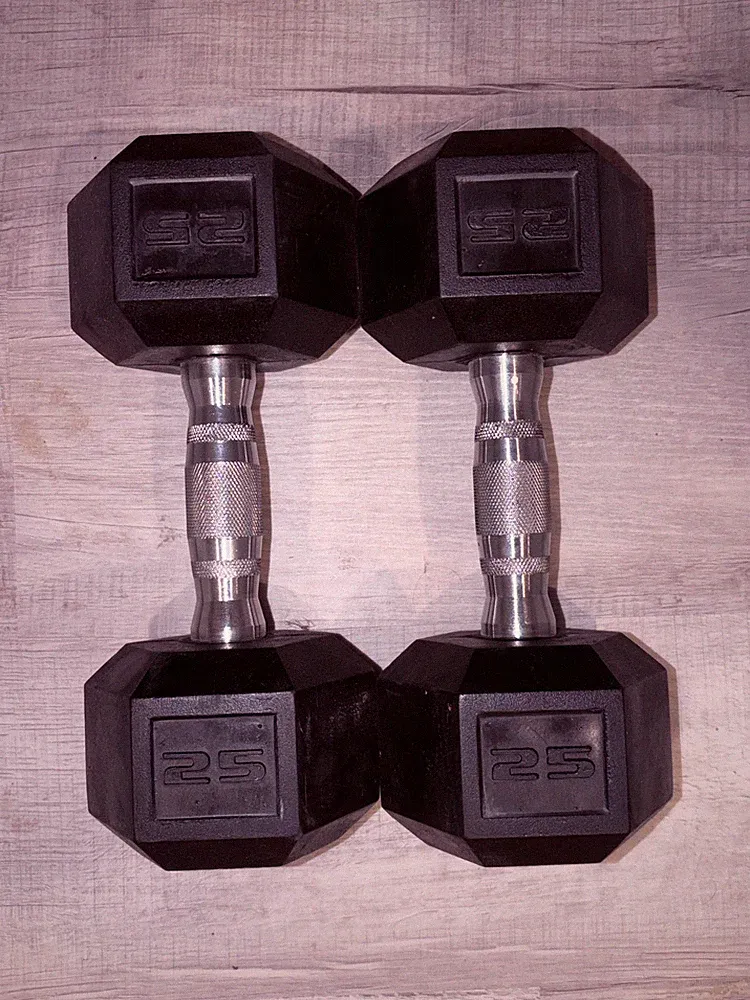 4 Pairs Rep Fitness dumbbell set. 25, 35, 45, 55. 320 total pounds.