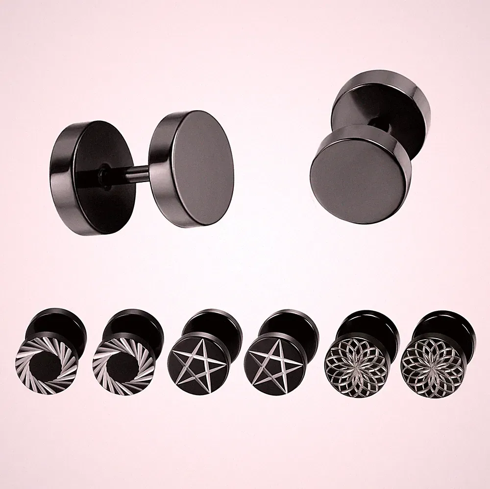4 Pairs Stainless Steel Tunnel Barbell Dumbbell Stud Earrings Mens Women Jewelry