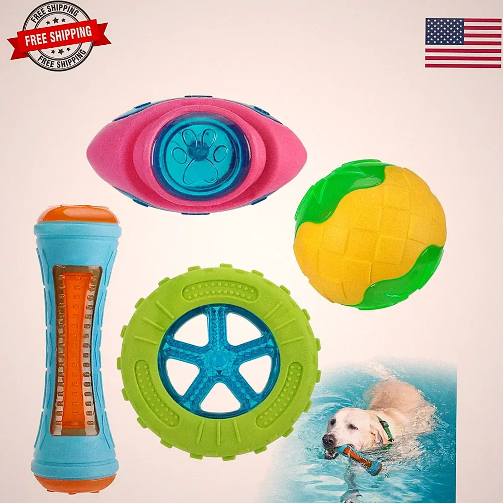 4 Pcs Dog Pool Toys - Squeaky Dog Water Toys, Safe Durable TPR Interactive Do...