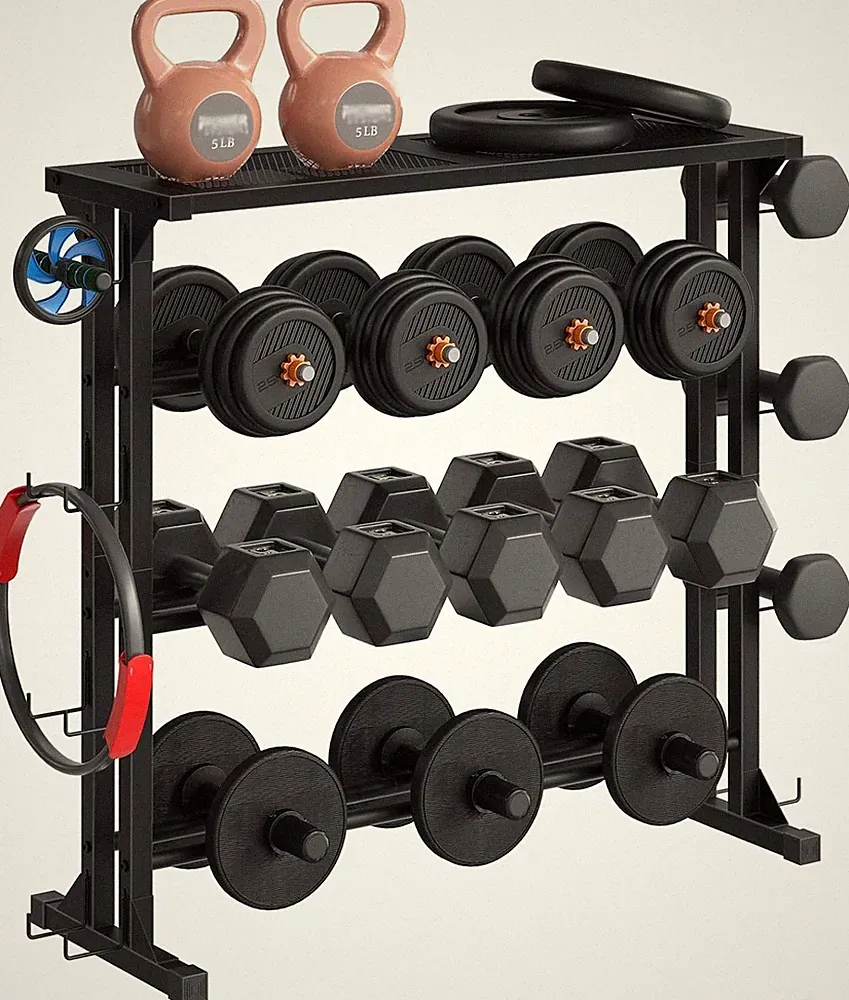 4-Tier Dumbbell Rack Weight Rack Heavy-Duty Weight Stand W/ Non-Slip Floor