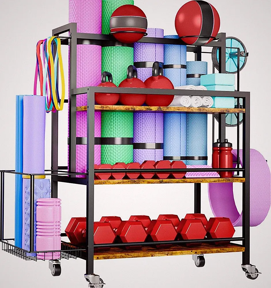 4-Tier Home Gym Rack - Large Capacity Dumbbell & Kettlebell Storage Organizer