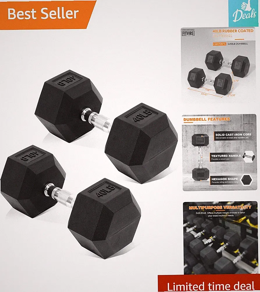 40 lb Hex Dumbbell Pair - Solid Cast Iron, Multi-Use Fitness Weights
