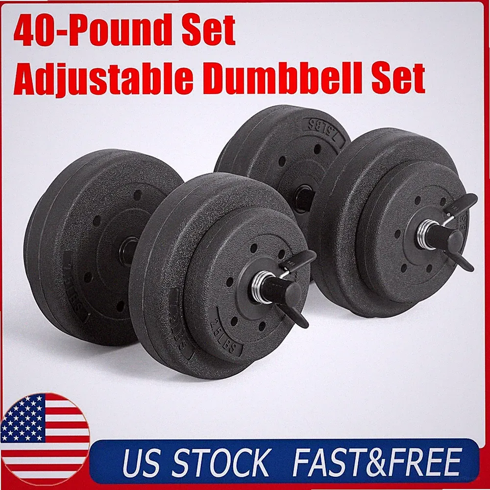 40-Pound Adjustable Cement Dumbbell Set Vinyl Coated Weight Home Gym Excellence