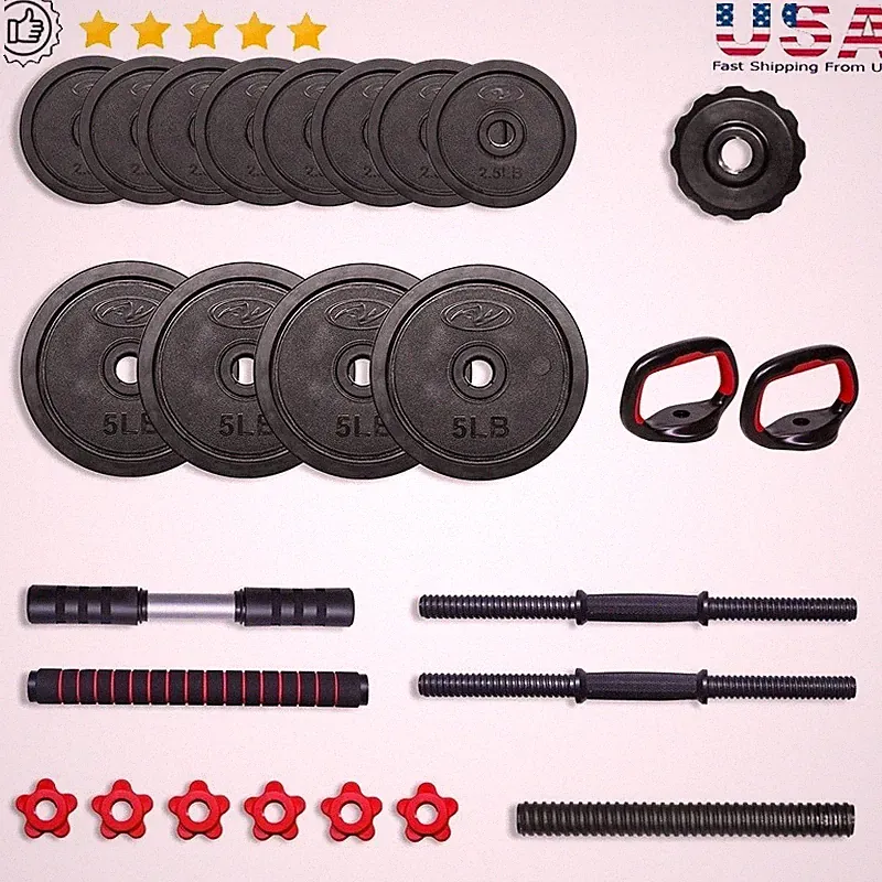 40LB 5-in-1 Adjustable Dumbbell Set Home Gym Fitness Kettlebell Ab Roller New