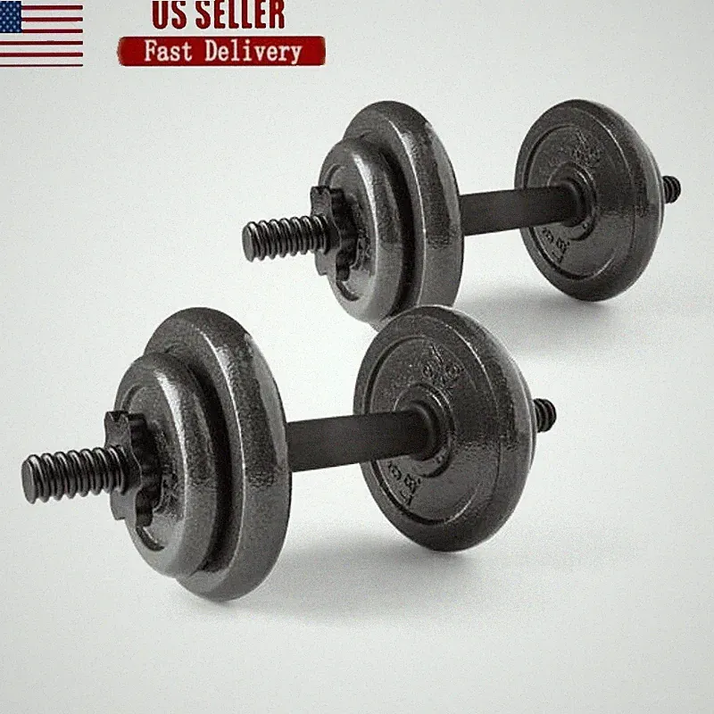 40lb Adjustable Cast Iron Dumbbell Set W/ Weight Plates & Spin Lock Collars New
