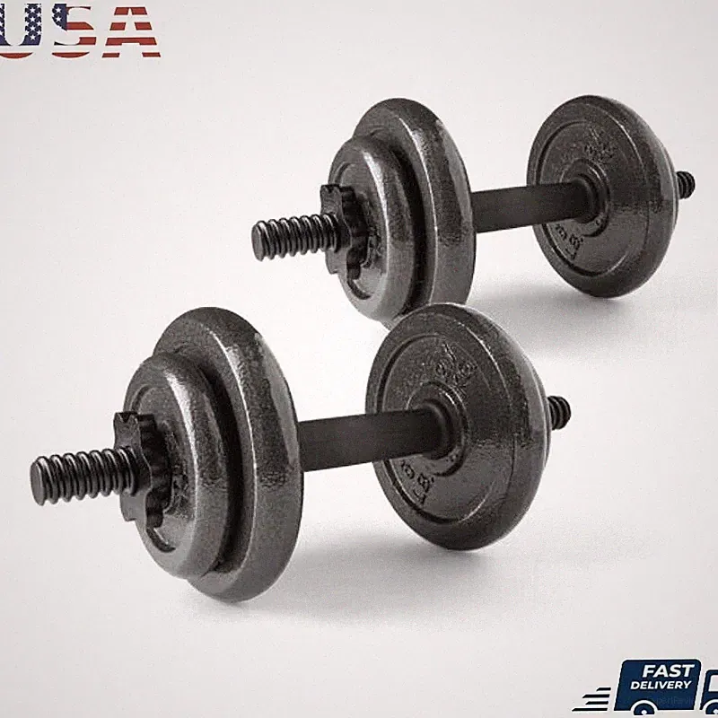 40lb Adjustable Cast Iron Dumbbell Set Weight Plates Spin Lock Collars Home Use