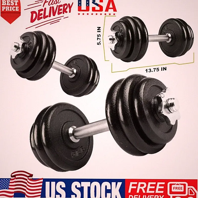40lb Adjustable Dumbbell Set Weight Dumbbells Hand Weights Plates Home Gym Black