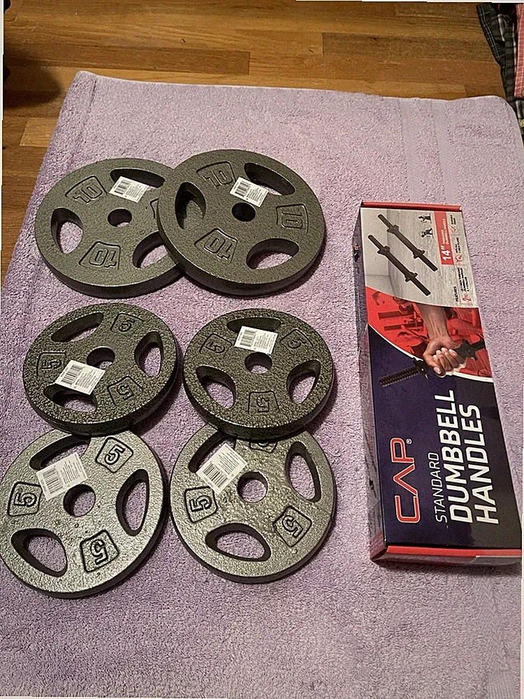 40LB Dumbbells Plates Adjustable 5 Pound 10 Grey Standard CA New dumbell Weight