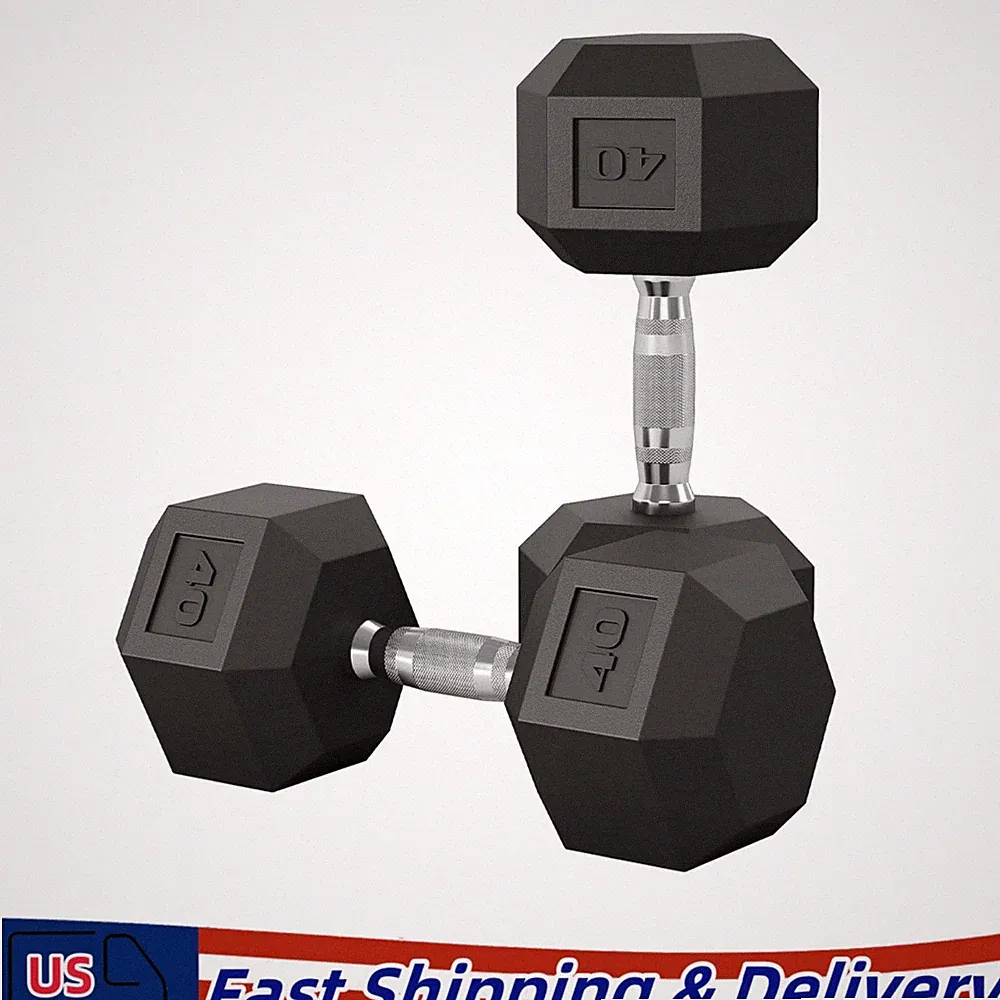 40LB Hex Dumbbell Set of 2 with Cast Iron Core & Rubber Coating for Home Gym Use