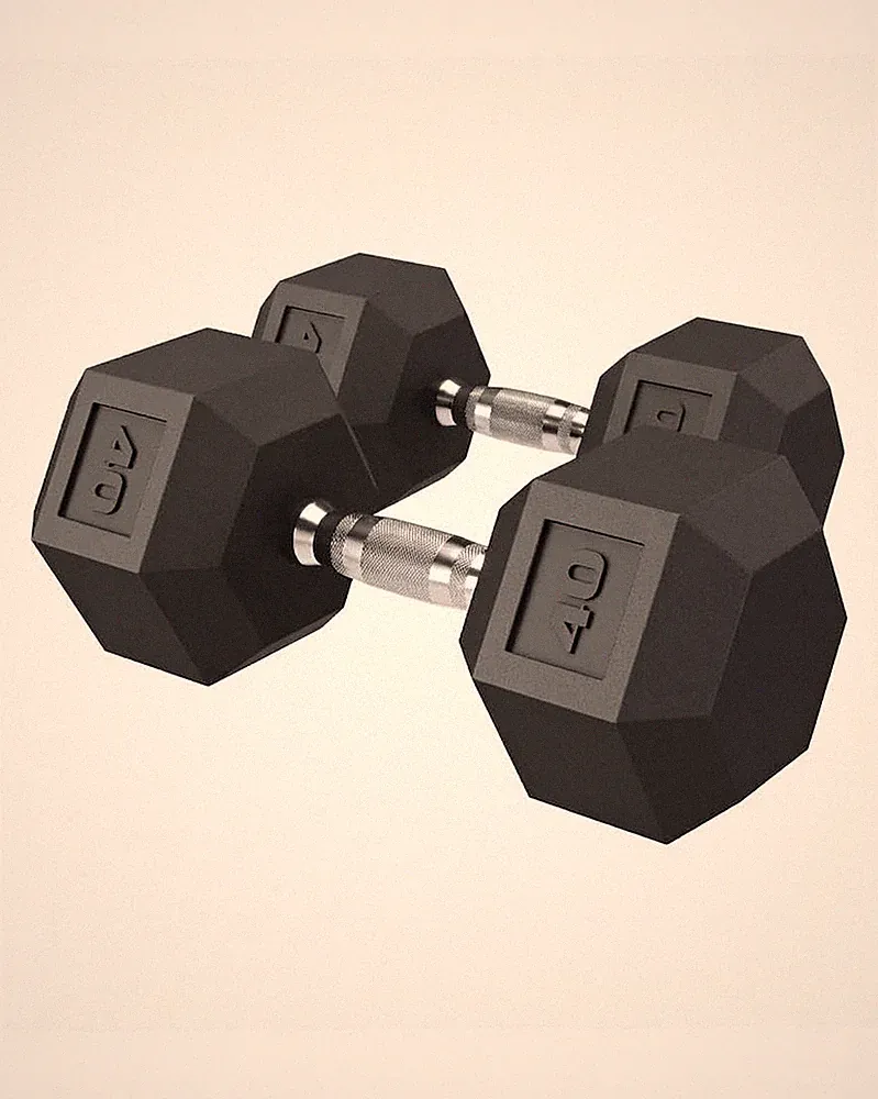 40LB Hex Dumbbells Set of 2 – Rubber/PVC Coated Cast Iron – Non-Slip