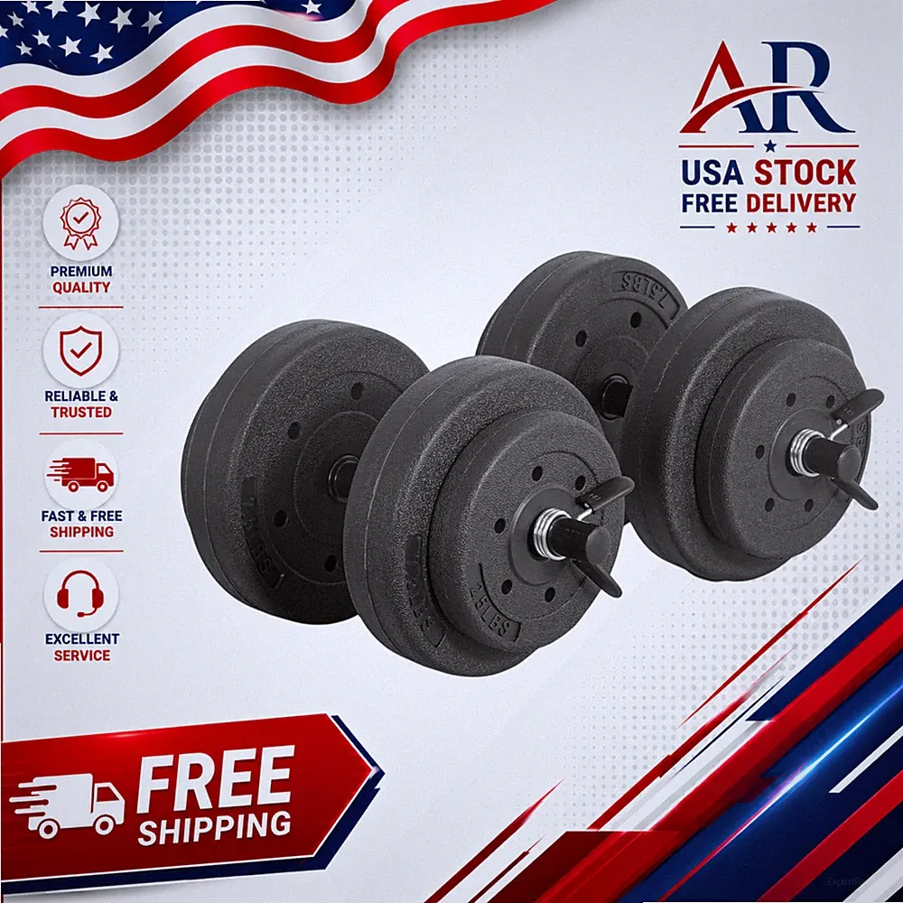 40lbs Vinyl Weight Dumbbell Set Gym Home Adjustable Barbell Plates Body Workout