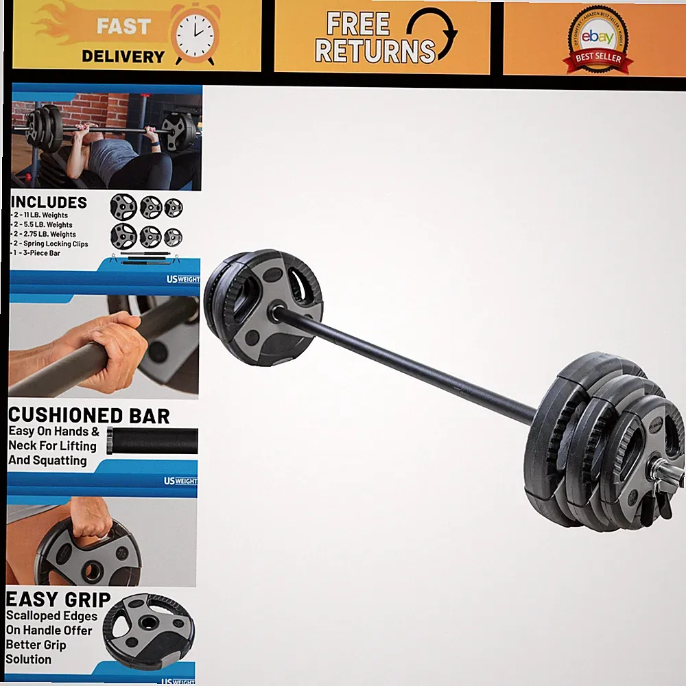 43 LB Barbell Weight Set - Perfect for Home Gym, Strength Training, Fitness Equi