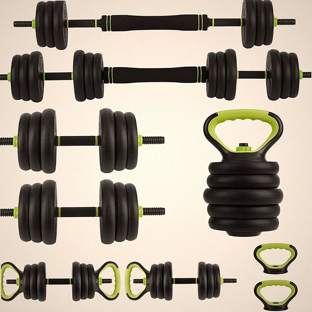 44LB 4-in-1 Adjustable Dumbbell Set: Barbell Push-Up Bars & Quiet Rubber Plates